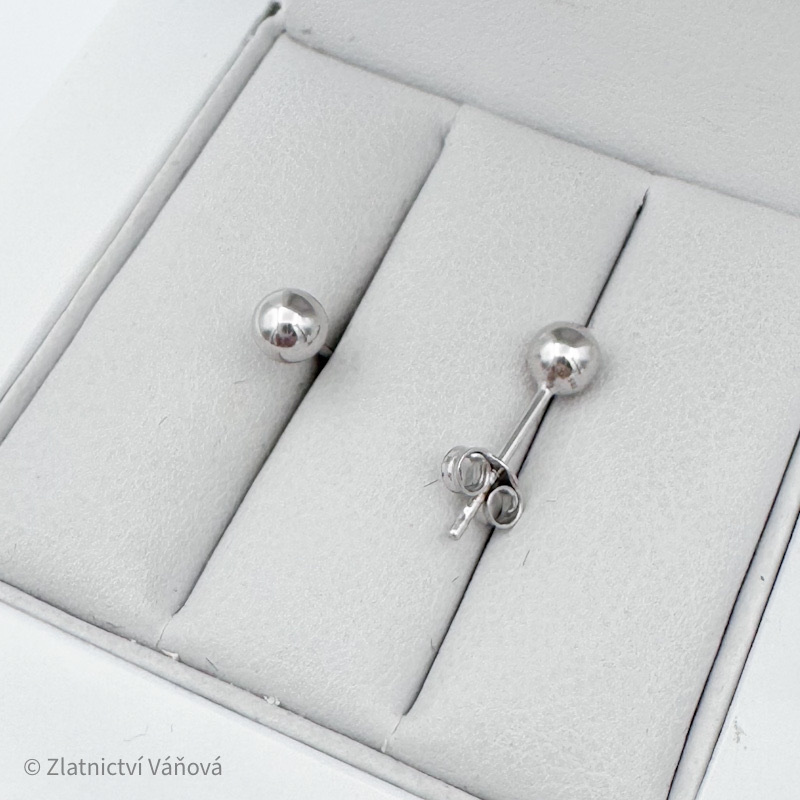 Bílé zlato náušnice kuličky na puzetu